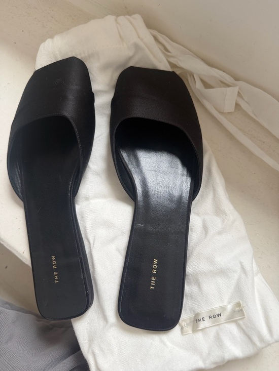 The Row Shoes - The Row Black Square-Toe Leather Slide Mules